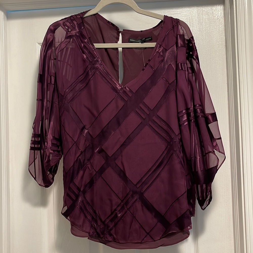 WHBM Plaid Burnout Kimono blouse in purple size M